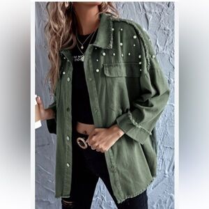 Anniewear Pearl Beaded Raw Hem Shacket St. Patrick’s Day NWT XL
